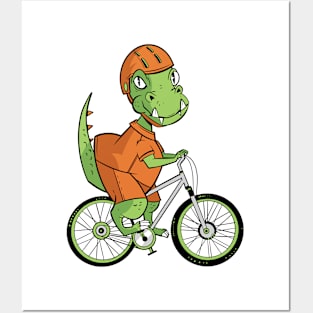 T-rex Dinosaur Riding a Bicycle Posters and Art